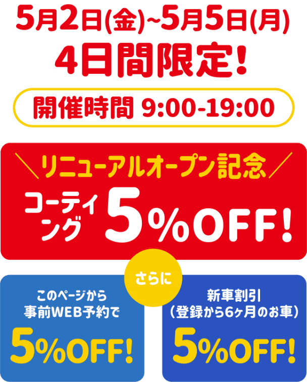 リニューアルオープン記念。最大15％オフ！
